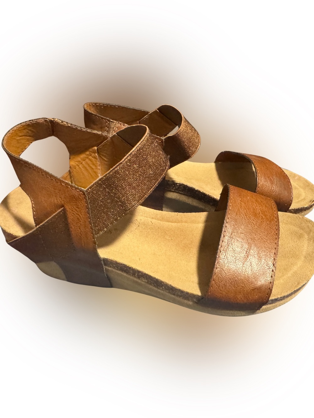 Pierre Dumas Tan Brown Leather Wedge Sandals - Picture 1 of 7